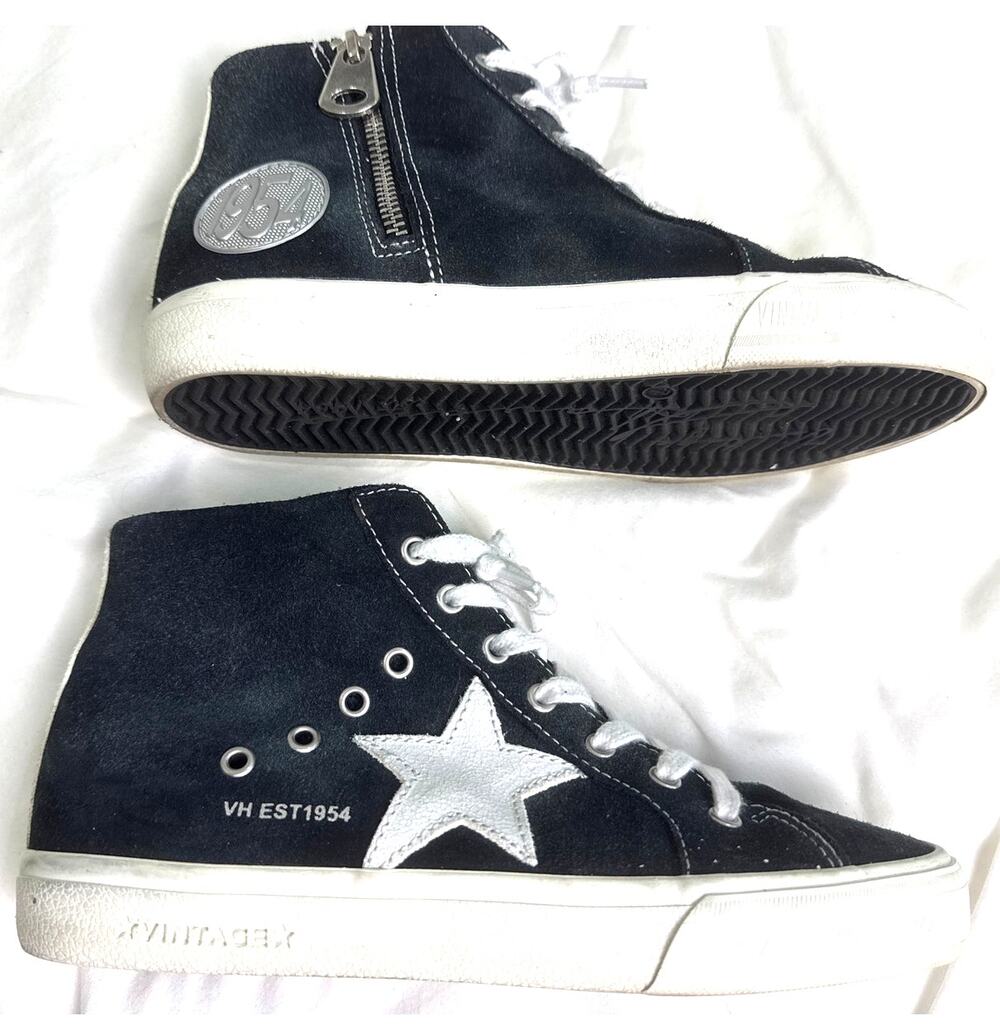 Vintage Havana Break Out Black White Star High Top Zip Sneakers Womens 7